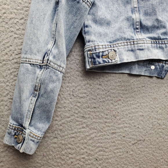 Free People Trucker Jacket Womens XS Blue Denim Detail Chest Pocket Button Front - Picture 13 of 13